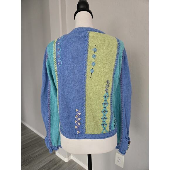 Vtg Norm Thompson Knit Art To Wear Embroidered Colorblock Cardigan Sweater Sz S - Picture 4 of 12